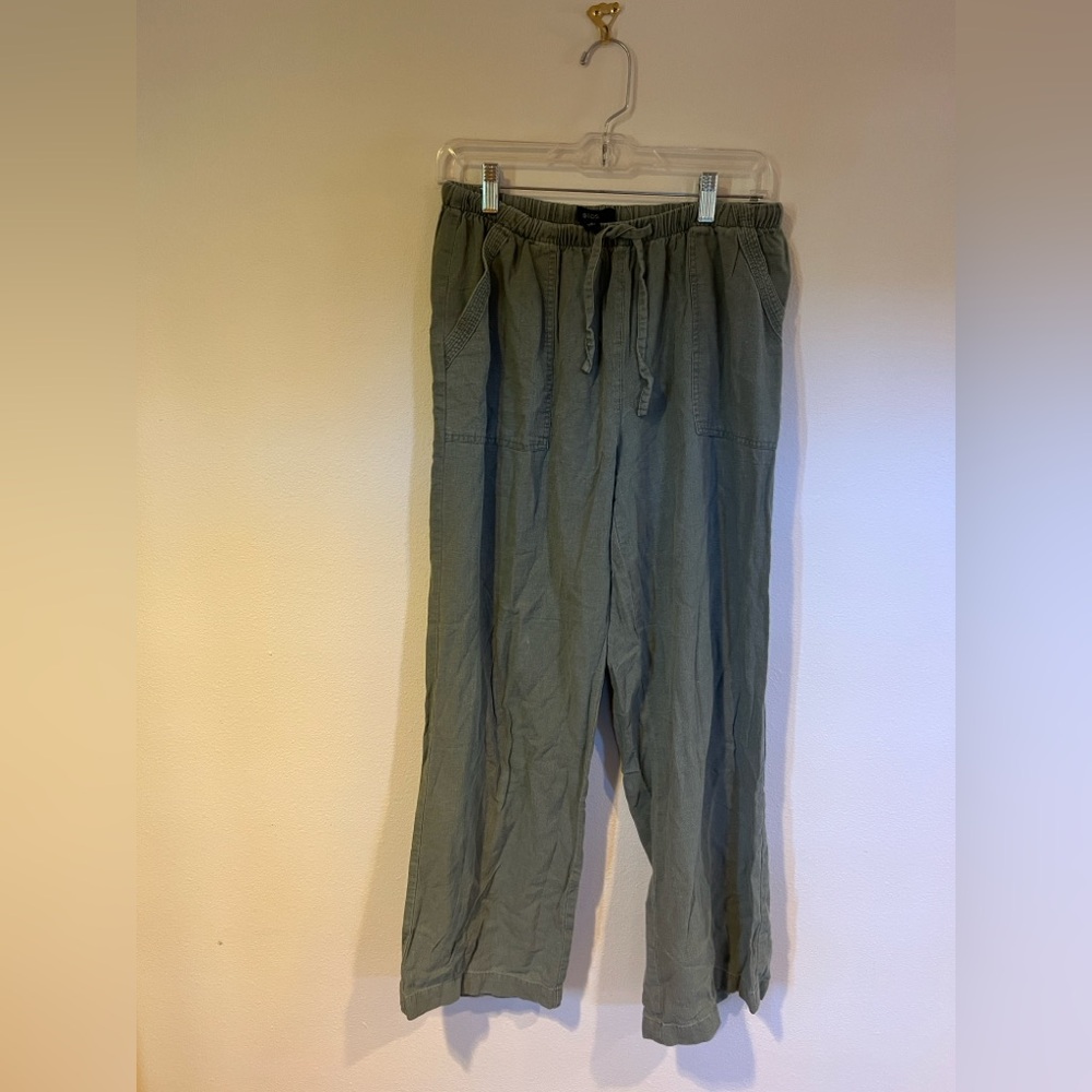 ELLOS WOMEN’S OLIVE GREEN LINEN TROUSERS, SIZE 12